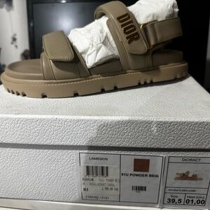 Dior Powder Beige Lambskin Logo-Strap Sandals